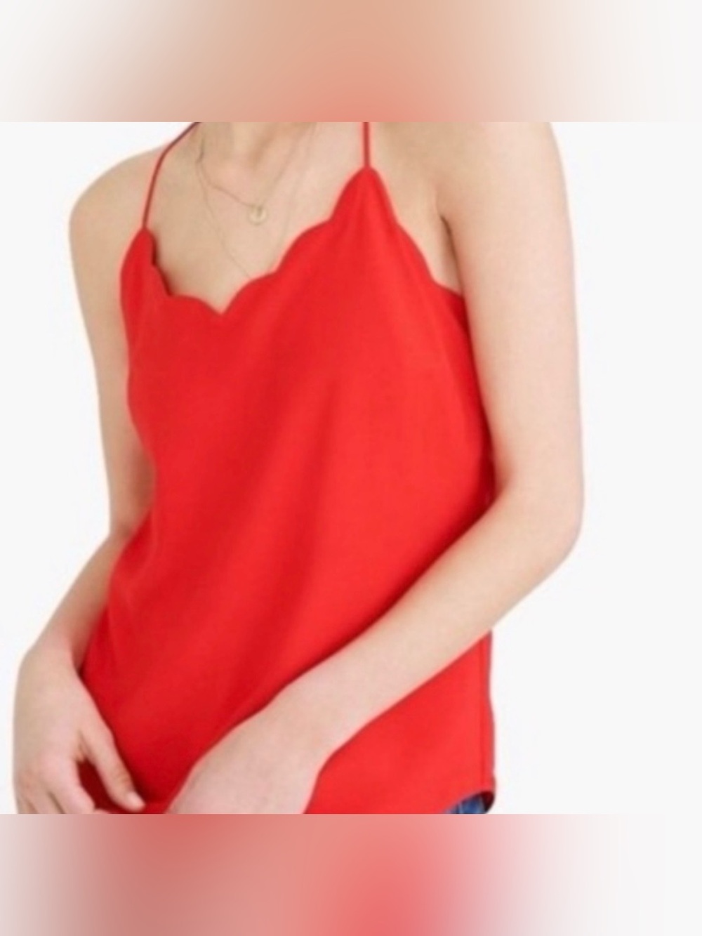 J. Crew Red Scallop-Trim Spaghetti Strap Camisole